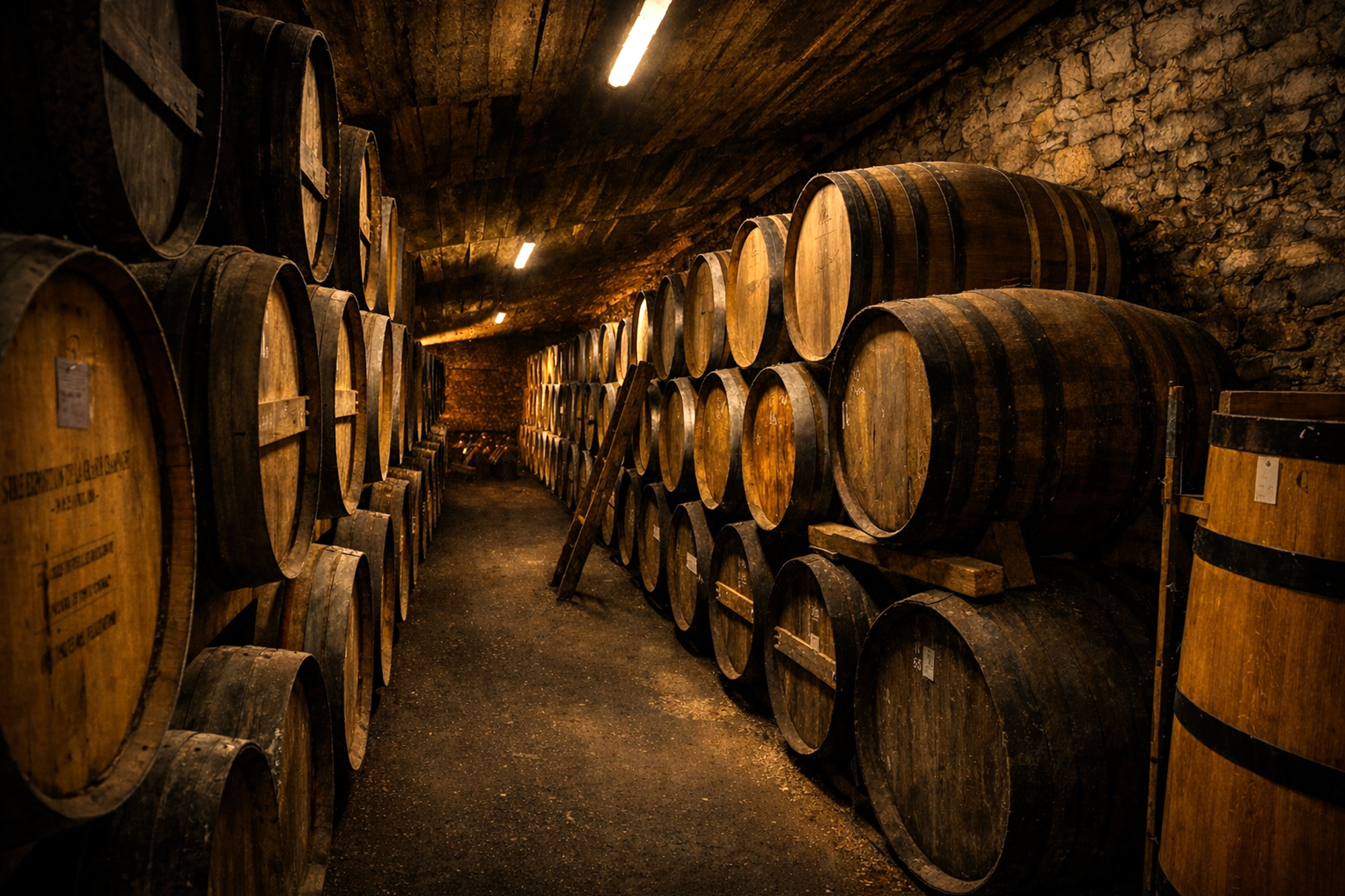 Piwnica Cognac Drouet w Grande Champagne - dojrzewanie koniaku w dębowych beczkach